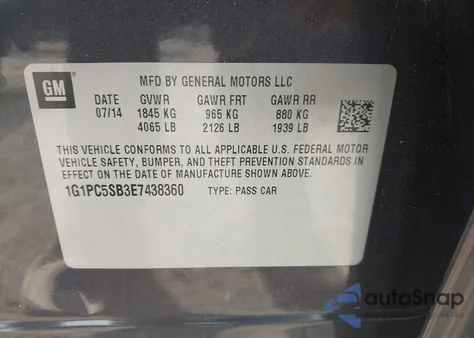 2014 Chevrolet Cruze 1Lt Auto z USA, uszkodzony, nr VIN 1G1PC5SB3E7438360